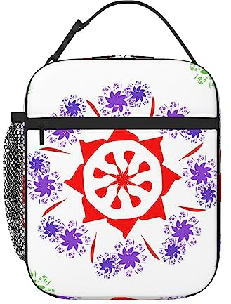 vacsAX Bolsa de almuerzo aislada con flores moradas giratorias para mujeres/hombres, lonchera reutilizable, organizador con hombro ajustable