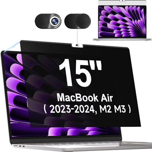 Magnétique Filtre de Confidentialité pour MacBook Air 15 Pouces (2023-2025,M2 M3 M4), Anti-Espion/Anti Bleu-Lumière Filtre écran Confidentialité, Amovible Ecran Protection pour Macbook Air M4 2025