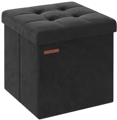 SONGMICS Sitzhocker mit Stauraum, kleine klappbare Sitzbank, 38 x 38 cm Fußbank, Aufbewahrungsbox, bis 300 kg belastbar, für Wohnzimmer Schlafzimmer Schlafsaal, tintenschwarz LSF227B01