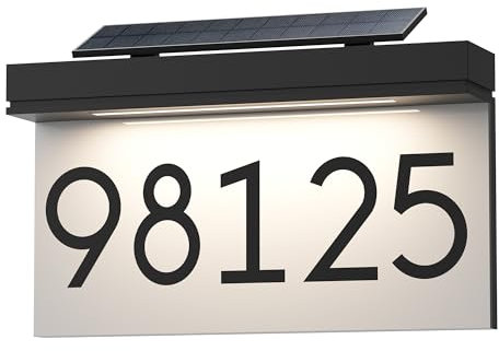 Address Plaque For Houses Solar Powered, Adjustable Solar Panel, 3 Lighting Colors Lighted House Numbers Address Sign, Rechargeable LED Illuminated Aluminum Address Sign For Outside Waterproof Light