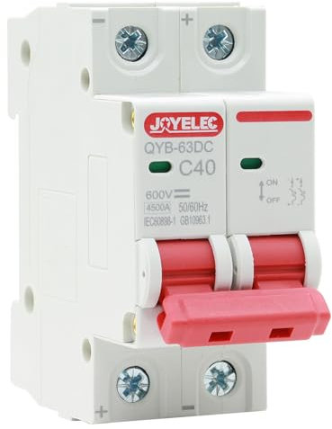 2P Interruttore Magnetotermico,40A Fotovoltaico DC Mini Interruttore 500V,4.5kA Interruttore di Sicurezza con rilascio di Sovracorrente con Protezione da Sovraccarico e Protezione da Cortocircuito