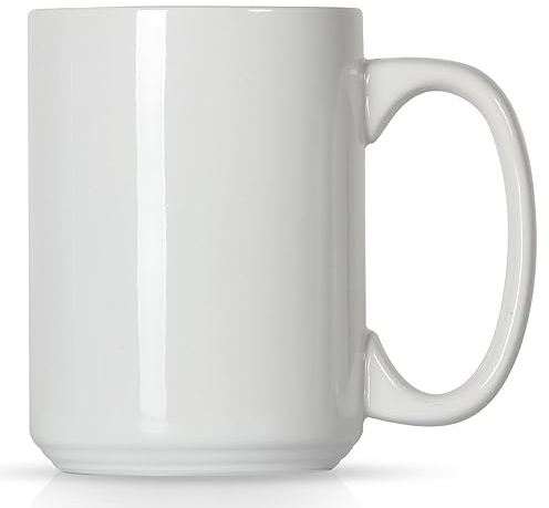 Smilatte Tazza da caffè in porcellana da 473 ml, classica tazza in ceramica bianca con manico grande, per tè, latte, cappuccino, bianco