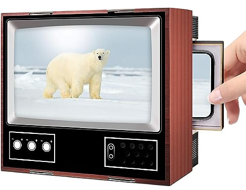 TECKEEN Tragbares Retro-TV-Telefon, Mini-TV-Handyhalter, Handy-Bildschirmlupe, stereoskopische Verstärkung, DIY, Retro, Mini-Fernseher, Schreibtisch, Handyhalter, vergrößert Ständer, Augenschutz