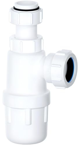 AMK® Viva Telescopic Bottle Trap 32mm Adjustable Height Basin Waste Sink Plumbing White Plastic Easy Clean Removable Bowl Seal 1 1/4 Inch Bathroom Vanity Cloakroom Under Sink Fitting