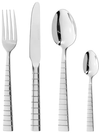 KASANOVA set posate 6 persone Alfa, Gamma e Omega, set posate 24 pezzi acciaio inox con forchetta, coltello, cucchiaino e cucchiaio (Cube)
