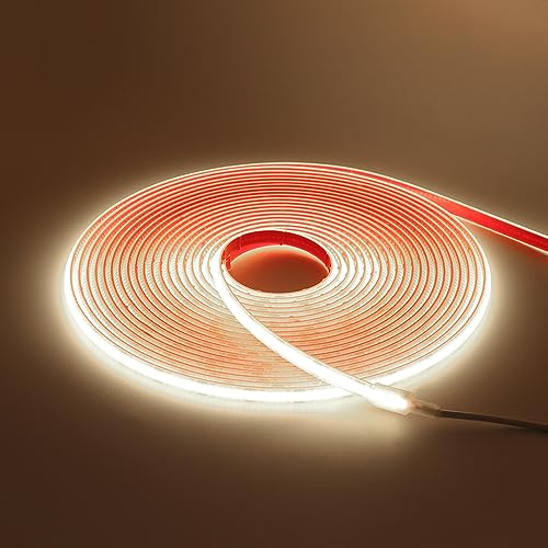 HEGEHE 12V Ruban LED COB Autocollant, 320Leds/m IP68 étanche Super Lumineux Bandeau flexible Ruban LED Light Strip pour Escalier, Chambre, Noël, Fête, Intérieur/Extérieur (Blanc naturel, 1M)