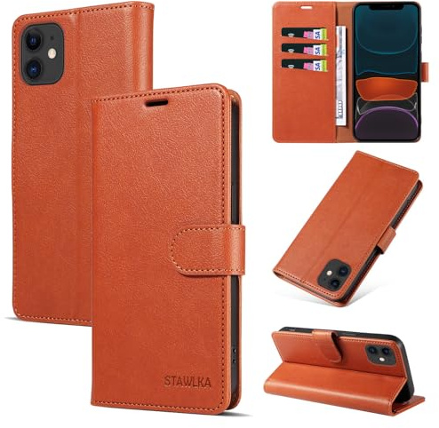STAWLKA Case for iPhone 12 Mini, Premium PU Leather Flip Magnetic Buckle Wallet Case Kickstand Blocking RFID Shockproof Protective Phone Cover for iPhone 12 Mini - Brown