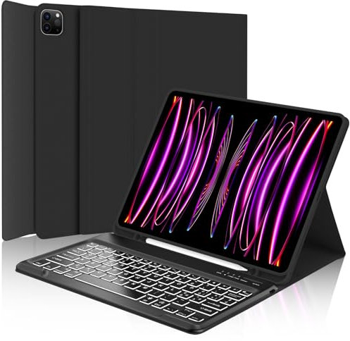 WINCHKING Tastiera per iPad Pro 12.9, Cover con Tastiera per iPad pro 12.9, Custodia Tastiera QWERTY Bluetooth Retroilluminata Magnetica per ipad pro 12.9 pollici 6/5/4/3 Generazione, Nero
