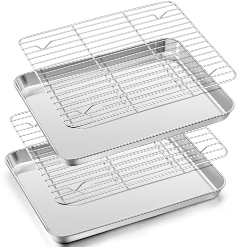 Herogo Backblech mit Abkühlgitter Set, Edelstahl Kuchenblech mit Kuchengitter (2 Backbleche, 2 Abkühlgitter), Großes Rechteckig Ofenblech mit Backofengitter Auskühlgitter zum Backen, 31,5x24,5 cm
