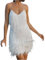 Zeiayuas 1920s Kleid Damen Flapper Kleid Fransenkleid Sexy Schulterfrei Partykleid Elegant Tanzkleid ärmellos Disco Outfit 70s Damen-Kostüm 20er Jahre Charleston Minikleid Cocktailkleid Wickelkleider
