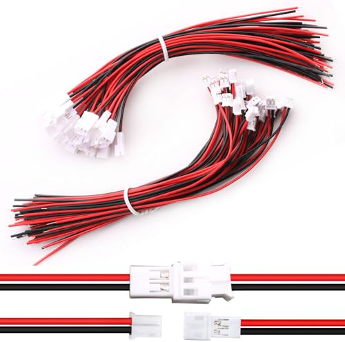 VISSQH 60Pcs(30 Paires) JST 2.0 PH 2Pin Connecteur Mâle et Femelle,JST Connecteur avec Câble Électrique 150mm 26AWG,Micro JST Connecteur Plug Prise