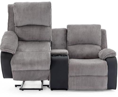 More4Homes POSTANA SINGLE MOTOR RISE RECLINER 2 SEATER JUMBO CORD DRINKS CONSOLE MOBILITY SOFA (Grey)