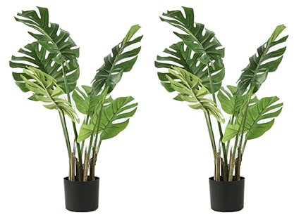 Valyria Home - Planta Artificial Monstera - Tamaño 80 cm - Pack de 2 Plantas de Plástico Interior y Exterior - Costilla de Adán Realista - Decoración del Hogar
