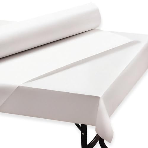 Clearly 50M x 1.2M Banquet Roll. Disposable Party Tablecloth, Paper Table Cloth for Picnic, BBQ, Weddings & Dinner. Disposable Tablecover Protector - Plain White Birthday Party Decoration