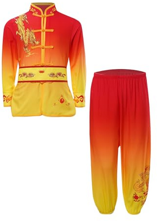 Kaerm Kinder Kung Fu Uniform Traditionelle Chinesische Tai Chi Anzug Für Jungen Mädchen Wushu Kostüm Set Tai Chi Folk Performance Outfit Rot Gelb 158-164