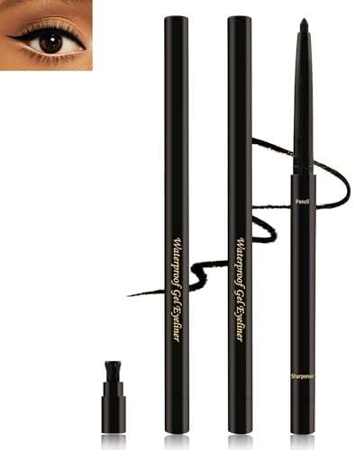 2Pcs Gel Eyeliner Wasserfest Schwarz für Ältere Frauen, Creme Matt Kajalstift Black, Langlebig Wischfest Eyelinerstift mit Anspitzer, Hypoallergen Makeup für Empfindlichen Augen, Geschenke für Frauen