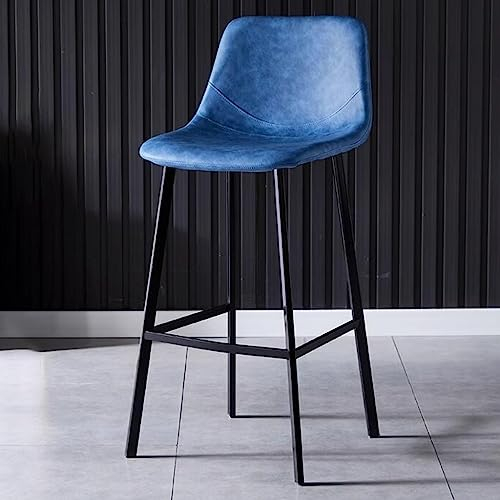 Barhocker mit Rückenlehne, moderne Barhocker in Barhöhe, Barhocker aus Leder mit Rückenlehne, hohe Bar-Esszimmerstühle ohne Armlehnen für Kücheninseln, moderne Hocker mit Metallbeinen (Farbe: /Blau A)