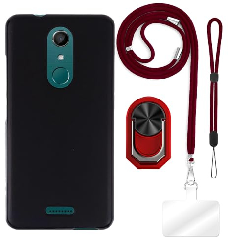 TPU Handyhülle Set mit Handschlaufe, Umhängeband und Ringhalter Kompatibel mit Wiko Upulse Lite, Stoßfest, Schlank, Verstellbar, Freihändig, Robust