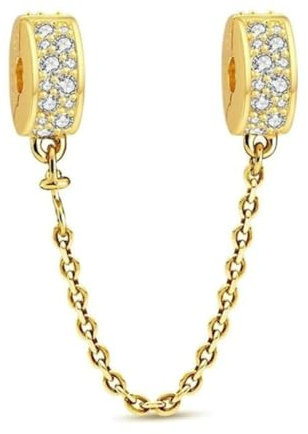 GHMIOU Charms Gold 925er Sterlingsilber Bead Charm für Armbänder, Halsketten, Cartoon Charms, Schmuck, Geschenk für Frauen und Mädchen zu Weihnachten (Golden safety chain)