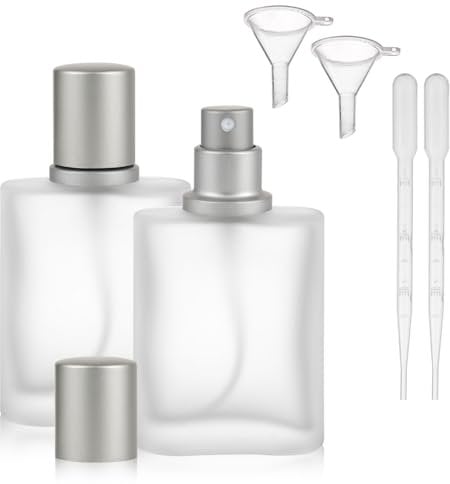2 Stück Parfümflaschen Leer 30 ml, Parfüm Flakon zum Befüllen, Mattiert Parfümzerstäuber, Sprühflasche Parfüm Nachfüllbar mit Tropfer, Trichtern, Parfüm Glas Flaschen für Reisen Party (Grau)