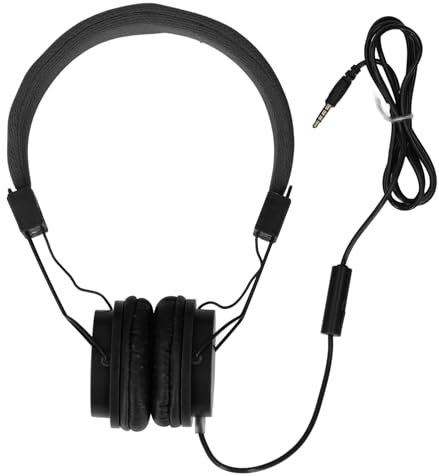 Sunicon Wired Stereo Headphones with Mic, Foldable Adjustable Headband Inline Control Ear Wired Headphones for Music Calls Games Compatible with PC Laptop Tablet Phone MP3 (Black)