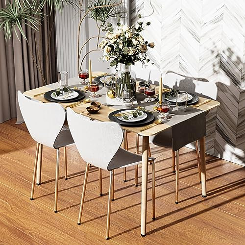 Rcynview Lot de 4 chaises de salle à manger scandinave avec dossier et pieds en métal, pour fêtes, salle à manger, salon, chambre, cuisine, pique-nique - Blanc