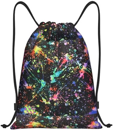 yomeeaaaa Beutel mit buntem Holzdruck, Kordelzug, Rucksack, Sporttasche, Turnbeutel, Einkaufstasche, Farbige Farbe, Standard, S