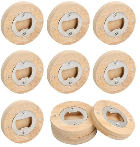 Set Di 10 Apribottiglie, Apribottiglie Bomboniere, Stappa Bottiglie Apribottiglie Rotondo In Legno, Apribottiglie Birra Ispessito E Non Screpolabile, In Acciaio Inox, Con Magnete (Diametro 6,5 Cm)