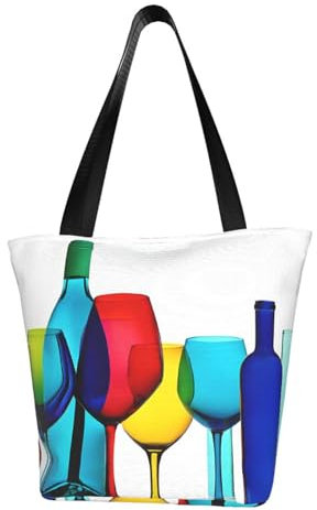 XDCYWBZDBC Cocktail Glasses And Wine Bottles Handbag With Zipper Shoulder Bag Leisure Messenger Bag Beach Bag Reusable Shopping Bag Collapsible Polyester Shopping Bag Suitable For Women'S Daily