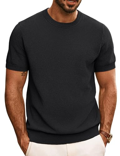 PJ PAUL JONES T-shirts för män, ledig, stickad kortärmad t-shirt | Rund hals, texturerade stretch-t-shirts, lätta, bekväma, andningsbara, sommarkläder, mode, klassisk, semester