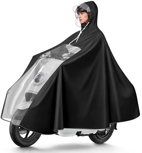LEKEFETO Poncho De Lluvia Imperable Para Ciclismo: Capa Compacta Con Capucha Y Tiras Reflectantes, Chubasquero Unisex Para Bicicletas Y Vehículos Eléctricos, Color Negro, Talla 6XL