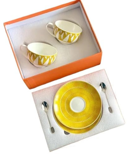 Porzellan-Teeservice Porzellan-Teeservice, gelbe Sonne, Kaffeetassen- und Teller-Set, 2 Tassen und 2 Teller-Set, Haushalts-Küchenutensilien aus der Bone China-Serie