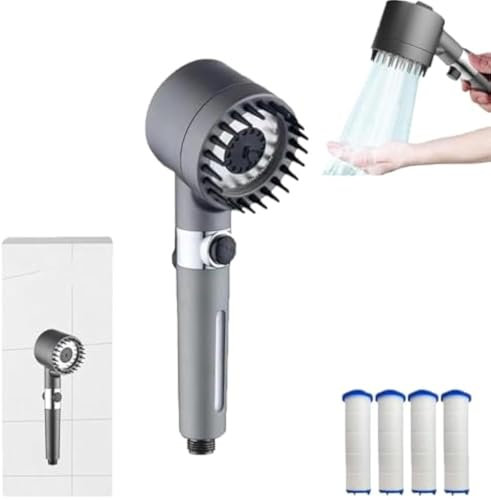 Drivse Showerhead, Drivse Iondrops Showerhead with Filters for Hard Water, Less Water Up to 40%,Handheld High Pressure Power Shower Head (Shower Head + 4 Filter cartridges)