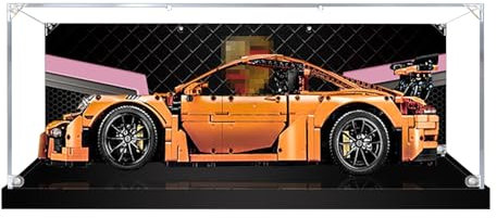 Vetrina in acrilico per LEGO 42056 Porsche 911 GT3 RS, modello esclusivo di auto sportiva da collezione, scatola trasparente antipolvere (sfondo dipinto) (62 x 30 x 20 cm) (rosa)