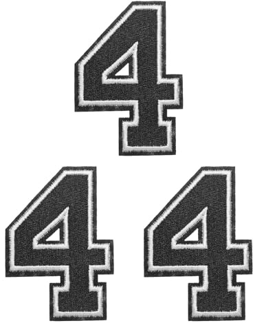 PATIKIL Iron on Numbers Patches, 3 Pack Chenille Number Patches Embroidered Patch for Repairing Jeans Clothing Bags Hats Shirts Craft, Black Number 4