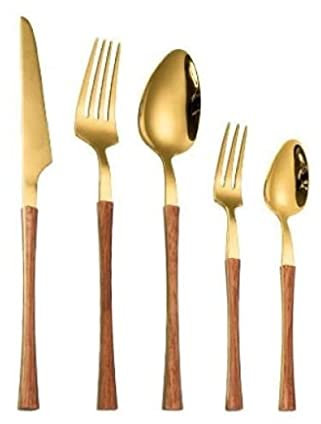 MMRTDJDR Ensemble de Couverts, Couteaux en Acier Inoxydable Ensembles de Couverts, 20 pièces Imitation en Bois en marbre à Grain de Fourchette à Chair de poupée