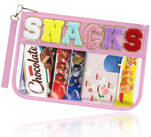 BuyCard Chenille Brief Tasche,wasserdicht Reise Snack Pouch mit Glitter Patch Buchstaben,Reise Make upTasche mit Reißverschluss, Kulturbeutel mit adrettem Aufnäher, für Damen und Kinder. (PINK)