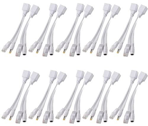Grcfumo 10 Pcs Pair of POE Cables, Switch Powerline Network Adapter, Camera POE RJ45 Cable Power Over Ethernet Adapter Injector Splitter DC 12 V