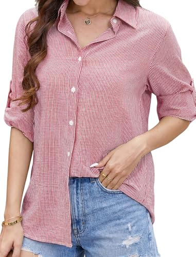 Enmain Damskjorta långärmad randig bomull linnetröjor dam elegant kontor casual sommar blus med knappar S-2XL
