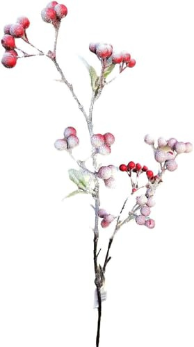 artplants.de Kunstblumen Zweig Schneebeere SOPUNY, rot-weiß, 70cm | Beeren, beschneit - Deko Schneebeerenzweig