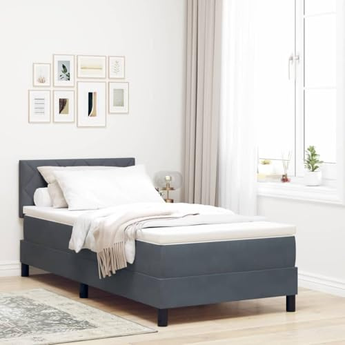 vidaXL LED Boxspringbett mit Matratze Dunkelgrau 90 x 200 cm Samt, Verstellbares Kopfteil, modernes Bettgestell, samtig, LED-Beleuchtung, schickes Schlafzimmermöbel, praktische Gestaltung