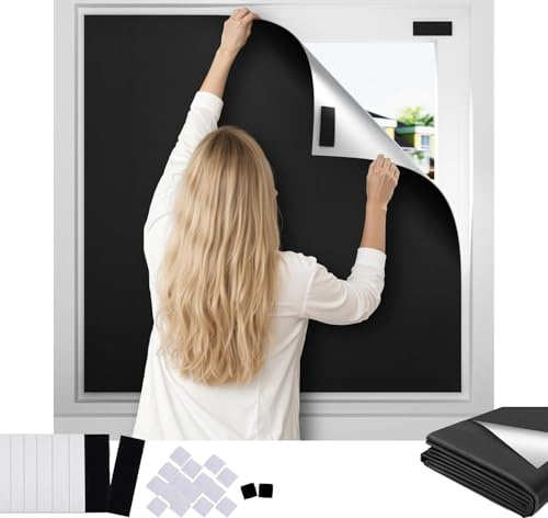 Caiyloxn Verdunklungsrollo ohne Bohren 420D Oxford 145 x 100cm Fenster Verdunkelung Tragbare Reise Verdunkelungsrollo 100% Verdunklungsstoff Dachfenster Sonnenschutz Innen Rollo für Innenfenster