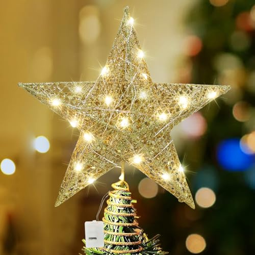 Christbaumspitze Stern, Weihnachtsbaumspitze Stern, LED Weihnachtsbaumspitze Gold, Weihnachtsbaum Spitze, Tannenbaum Spitze, Christmas Tree Topper, Goldene Baumspitze Weihnachtsbaum Deko