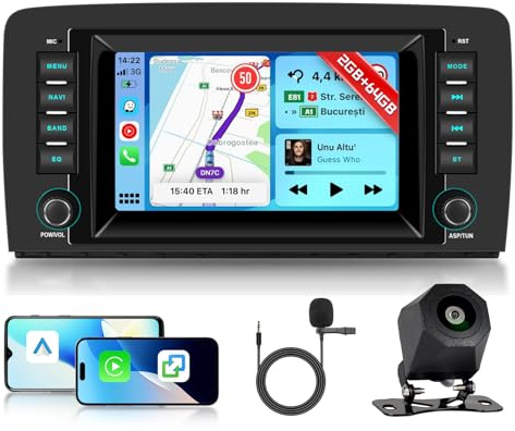 Hodozzy 2G+64G Radio para Mercedes Benz R Clase W251 R280 R300 R320 R350 R63 2005–2017 con Carplay Android Auto, Radio Coche 7 Pulgadas Pantalla Táctil GPS Bluetooth WiFi DSP FM/RDS Canbus Cámara