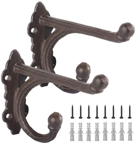 Zyiphor 2er Set Wandregal Vintage Gusseisen mit Schrauben - Kleiderhaken Vintage, 13x4x10 cm, Kleiderhaken Gusseisen - Antik Optik für Landhaus & Platzsparende Deko.(schwarz)