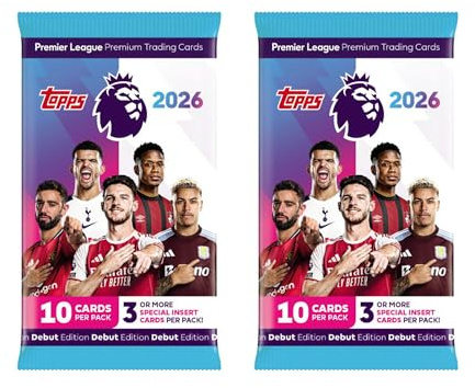 Topps Premier League 2025/26 – Debüt-Edition | 2X Boosterpacks à 10 Karten | Fußball-Sammelkarten | Mit Heartforcards® Versandschutz