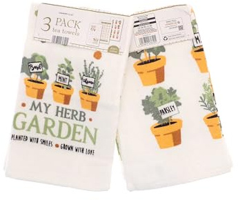 COUNTRY CLUB 100% Cotton Pack of 3 My Herb Garden Design Velour Kitchen Tea Towels