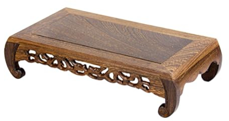 BAZEITFLOW Carved Rectangular Wooden Plant Display Stand with Natural Grain Stable Solid Wood Base for Indoor Vase Statue Teapot and Decorative Ornament Chinese Style Craftsmanship