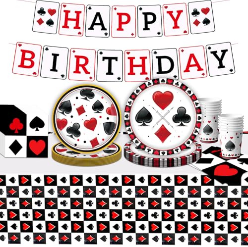 Casino Geburtstag Party Teller Set,Casino Royale Deko Partygeschirr Set Las Vegas Casino Nacht Deko, für Casino-Thema Party Dekorationen Game Night Baby Shower