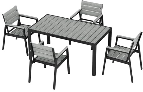 JUMMICO Ensemble Jardin en Aluminium Effet Bois : Table + 4/6/8 Chaises. Robuste, Résistant aux Intempéries, Nettoyage Facile. Parfait pour Terrasse, Jardin ou Piscine.